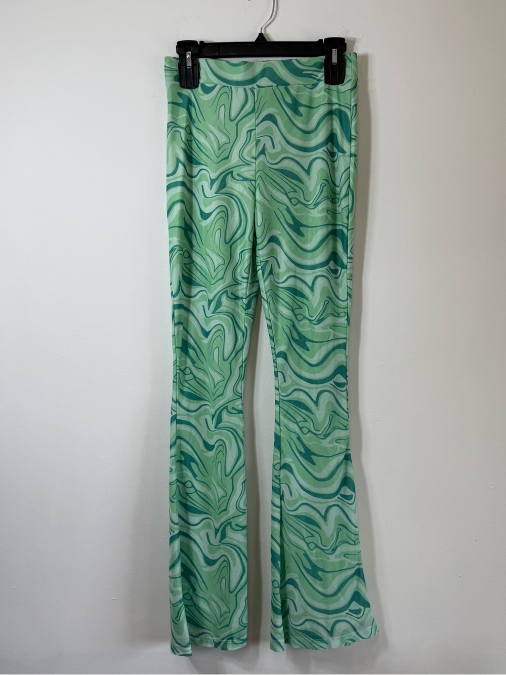 NWT Molly Green Retro Green Swirl Mesh Flare Pants Size M